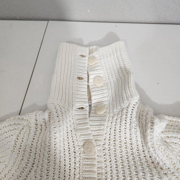 Old Navy Sweater Womens Medium Ivory Button Front Cardigan Knit Pockets Collar - Picture 8 of 9